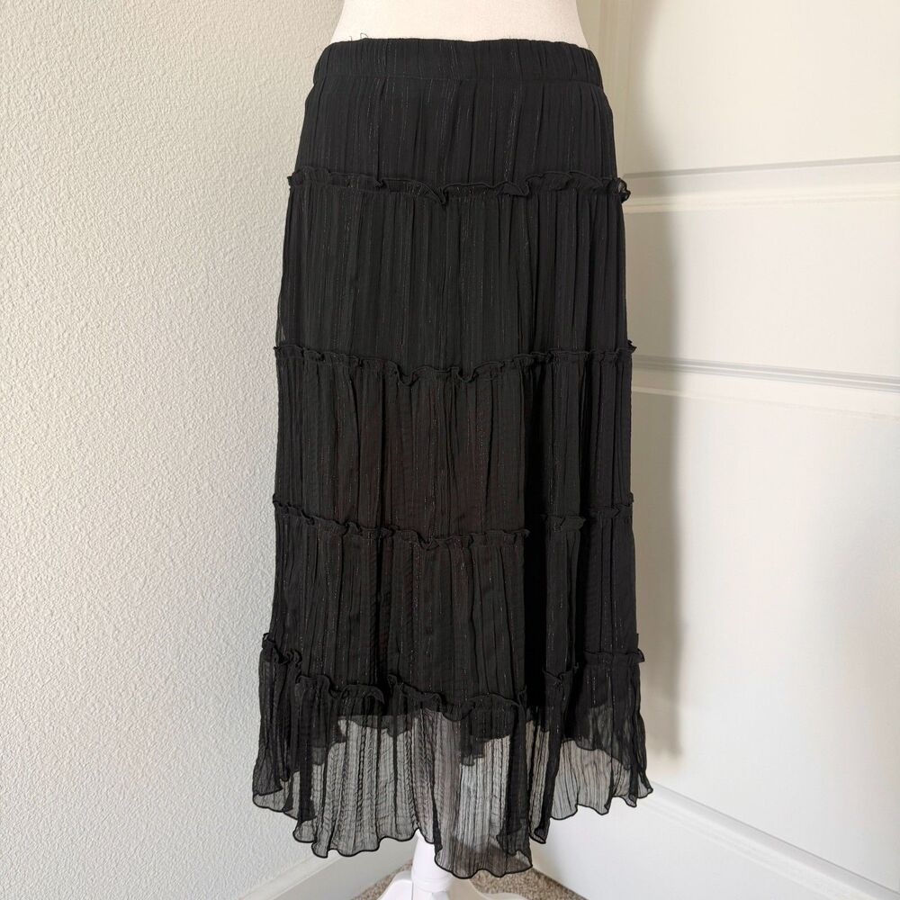 Y2K/90s Black Maxi Low Rise Tiered Skirt Fairy Whimsygoth Cottage Core Size 11